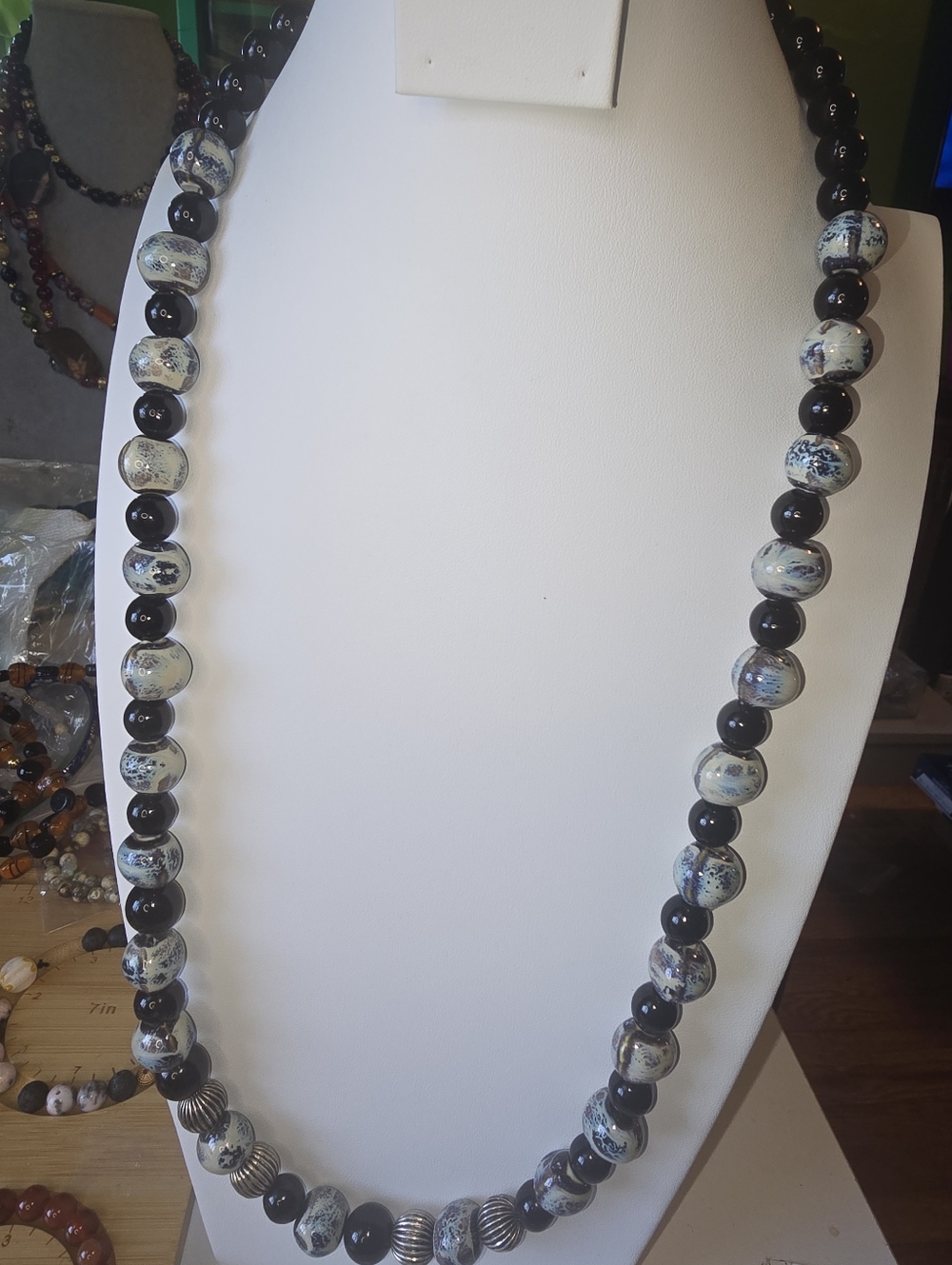 Black and White Hand Made Glass Bead Necklace - Women Jewelry